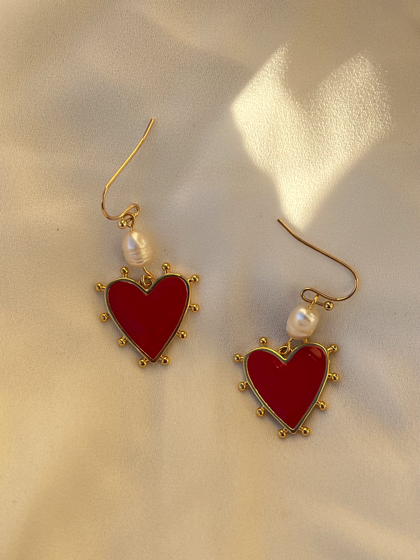 Red Heart Pearl Earrings