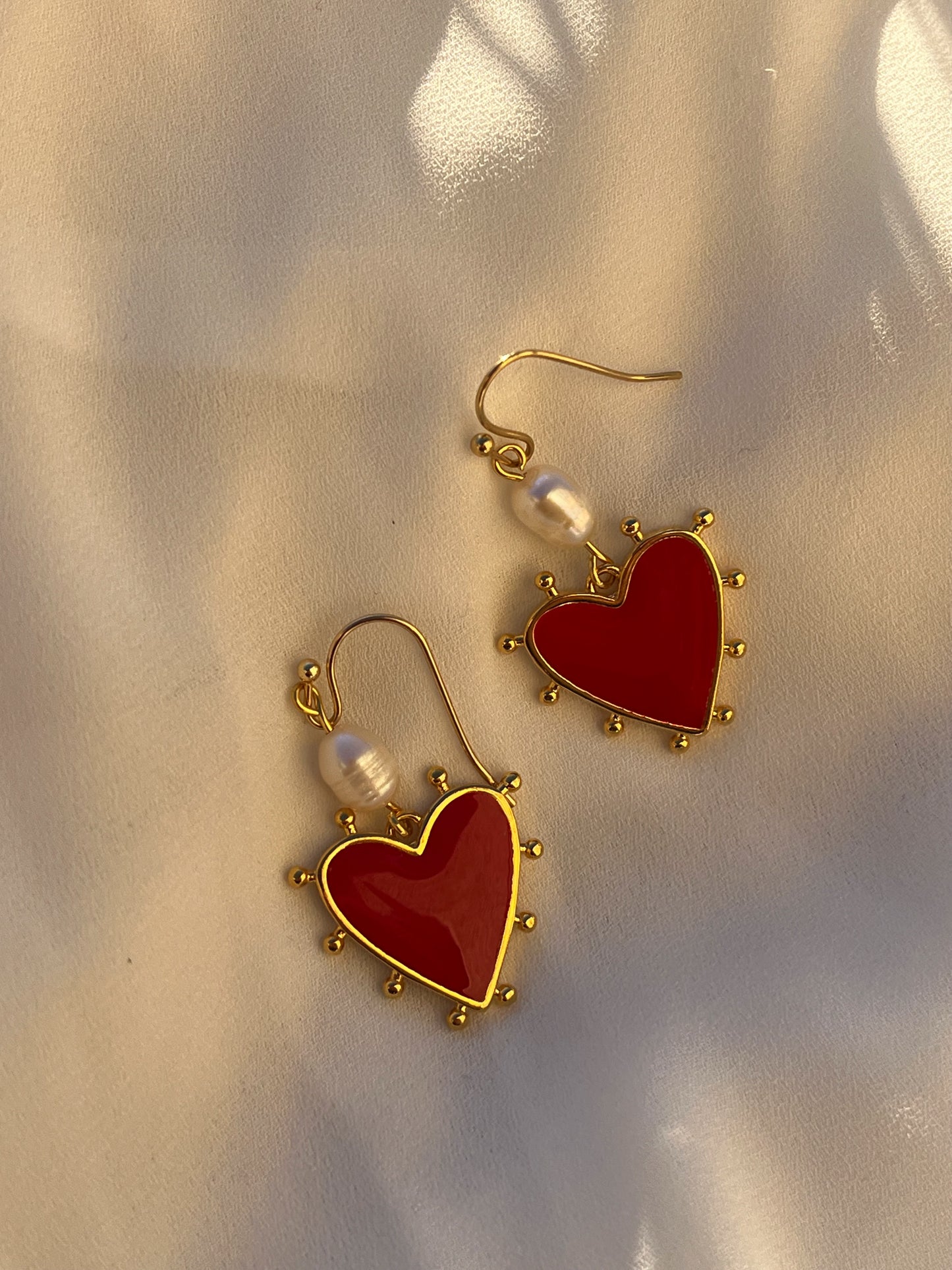 Red Heart Pearl Earrings