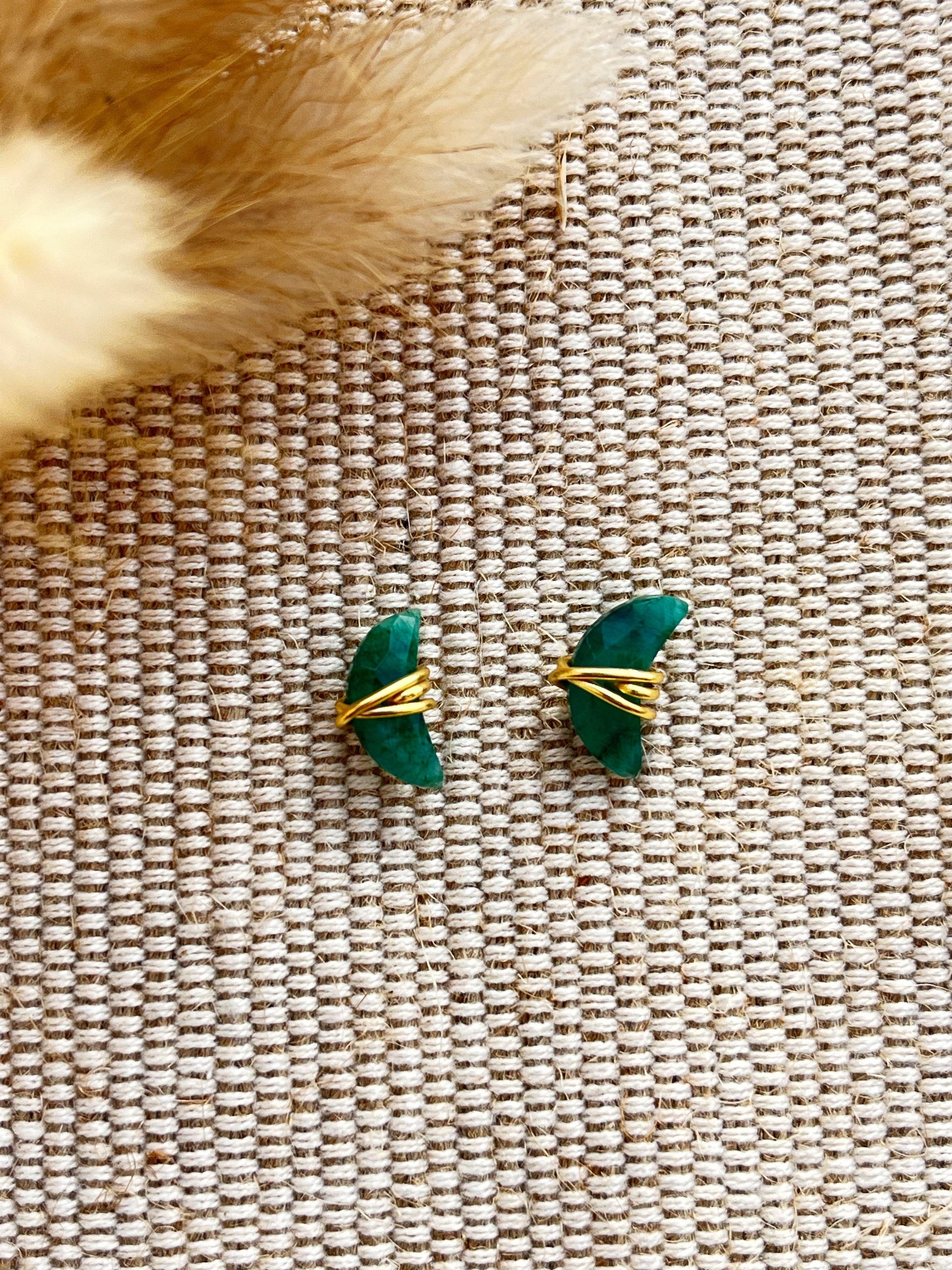 Gemstone Moon studs - Malachite/Moonstone - Kybalion Jewellery