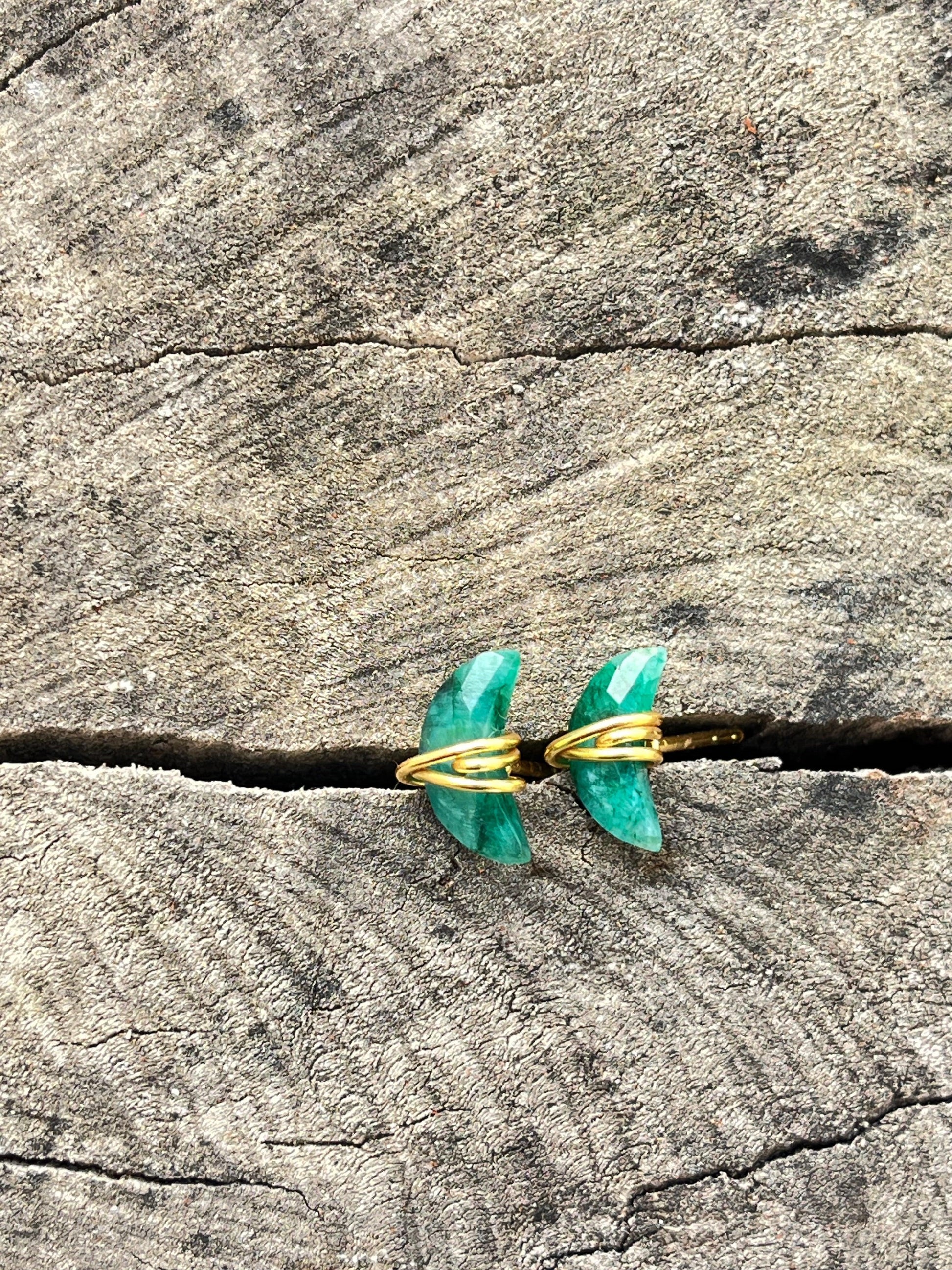 Gemstone Moon studs - Malachite/Moonstone - Kybalion Jewellery