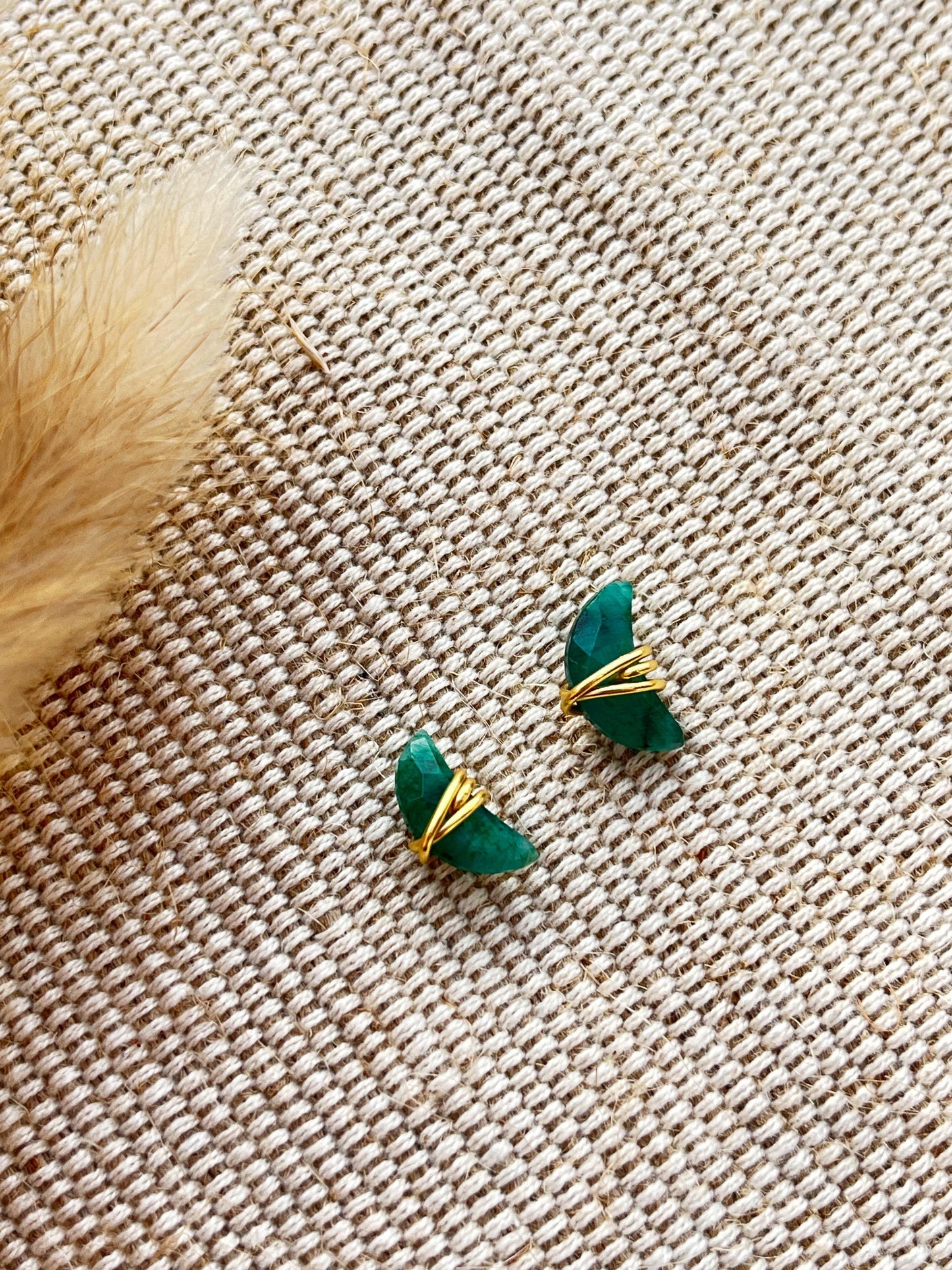 Gemstone Moon studs - Malachite/Moonstone - Kybalion Jewellery