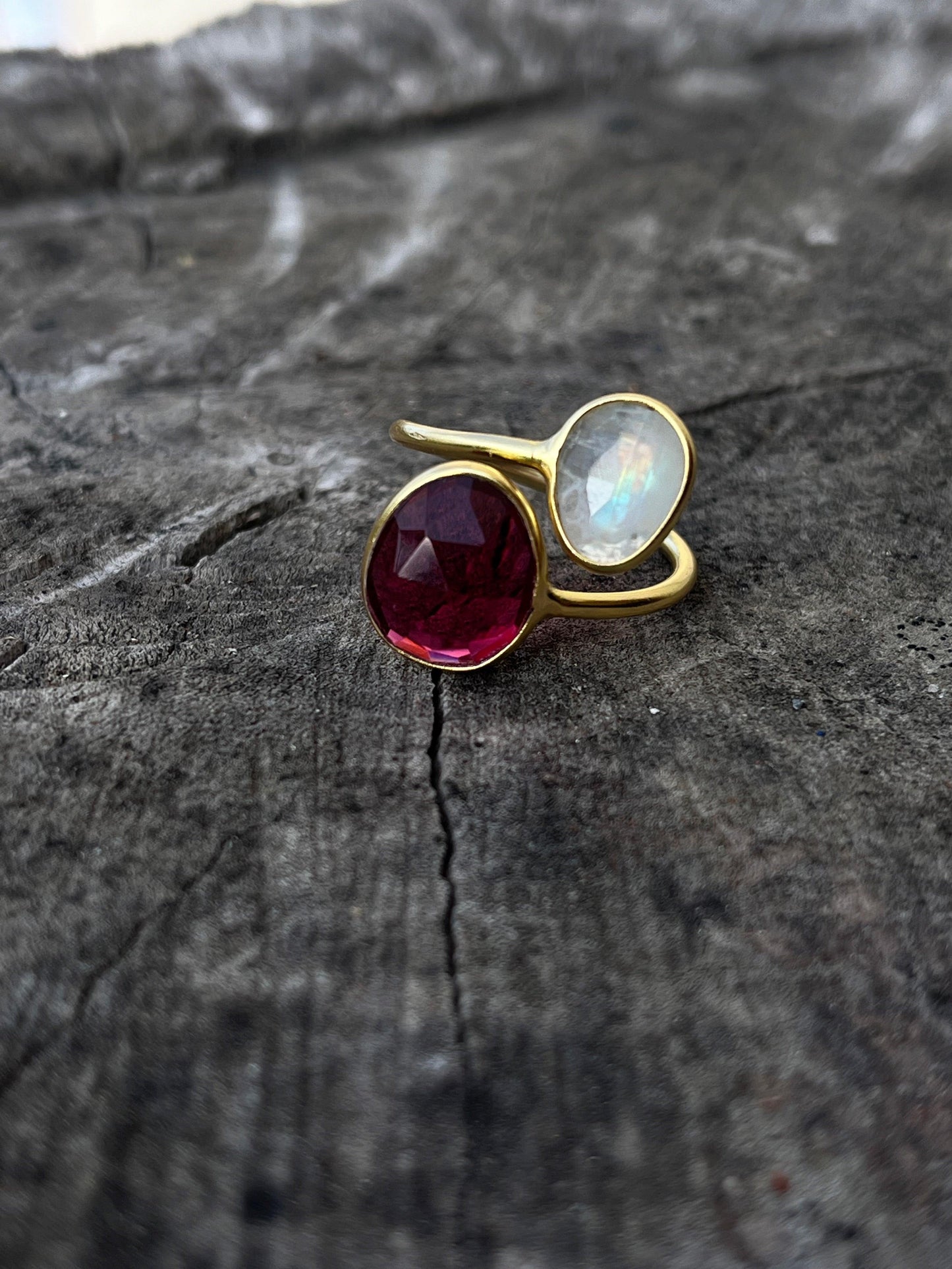 Moonstone & Pink Tourmaline Ring - Kybalion Jewellery