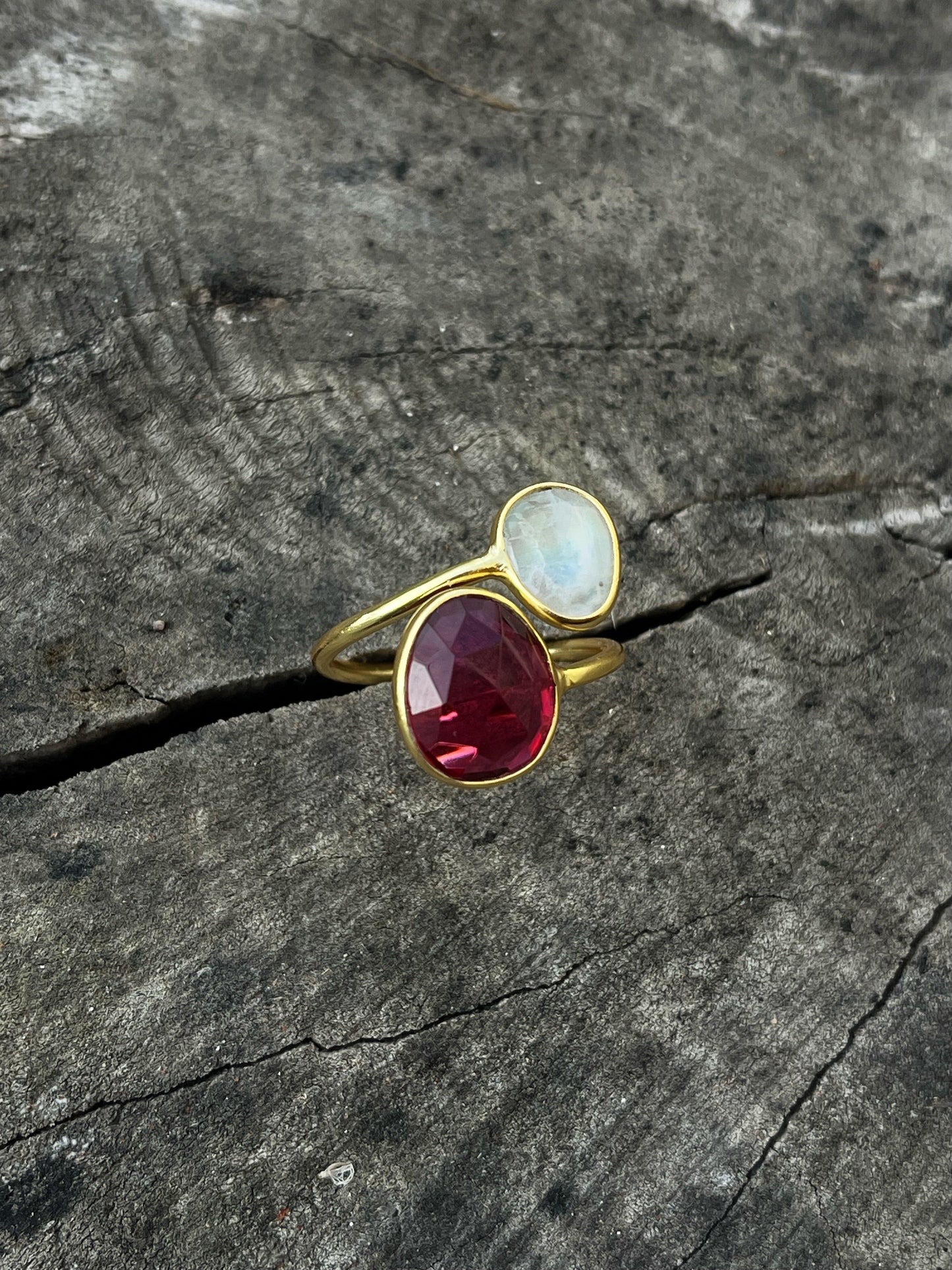 Moonstone & Pink Tourmaline Ring - Kybalion Jewellery