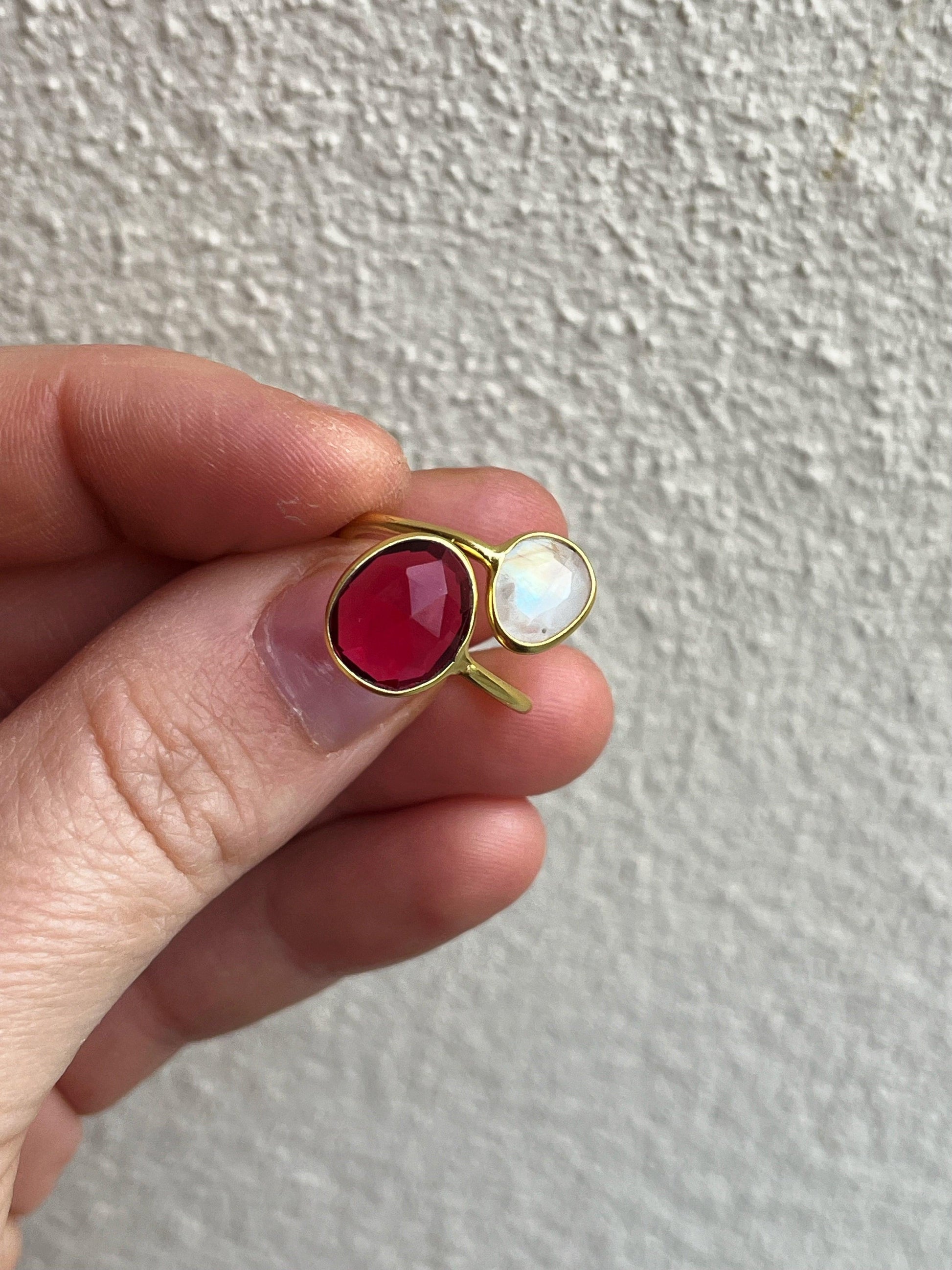 Moonstone & Pink Tourmaline Ring - Kybalion Jewellery