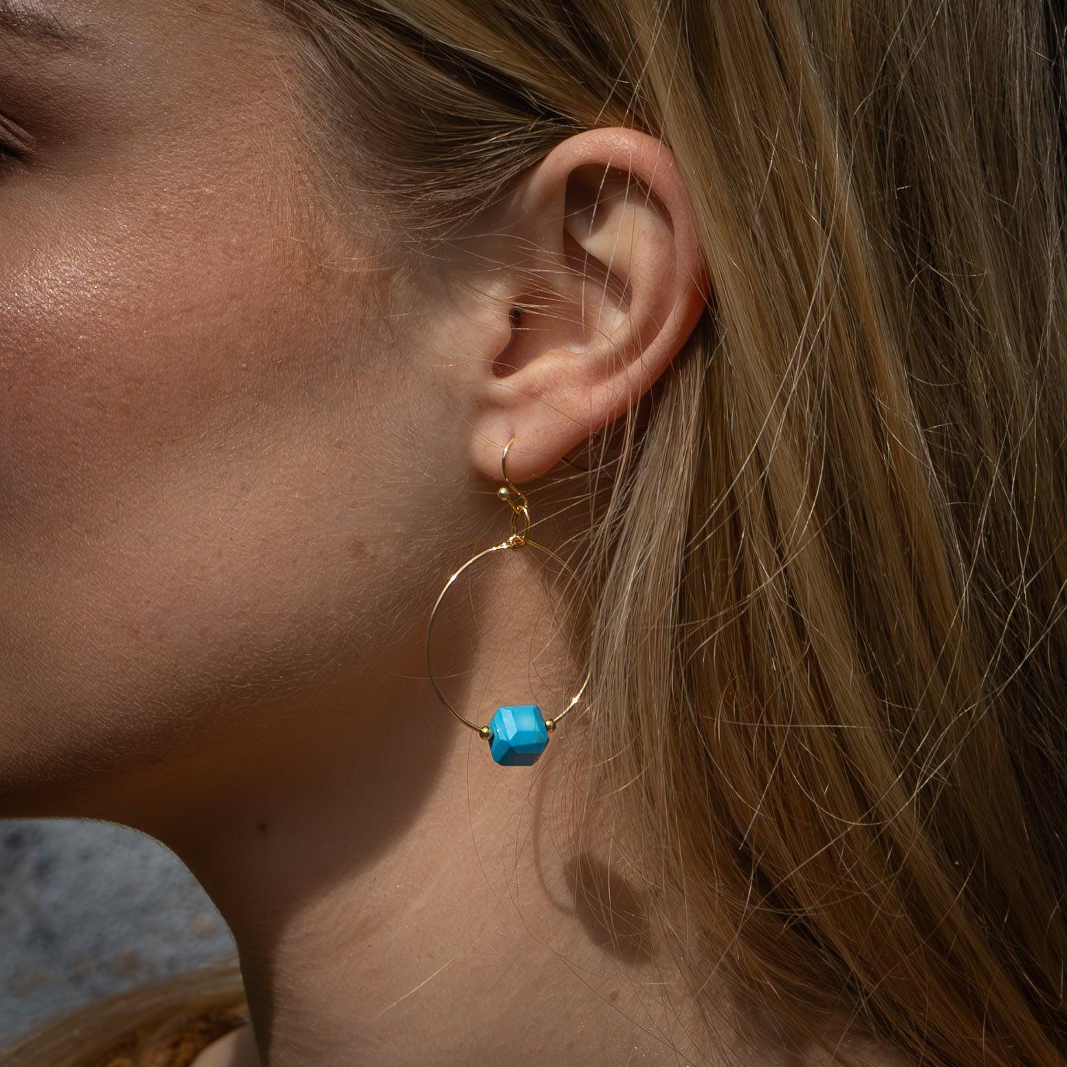 Turquoise Cube Hoops - Kybalion Jewellery